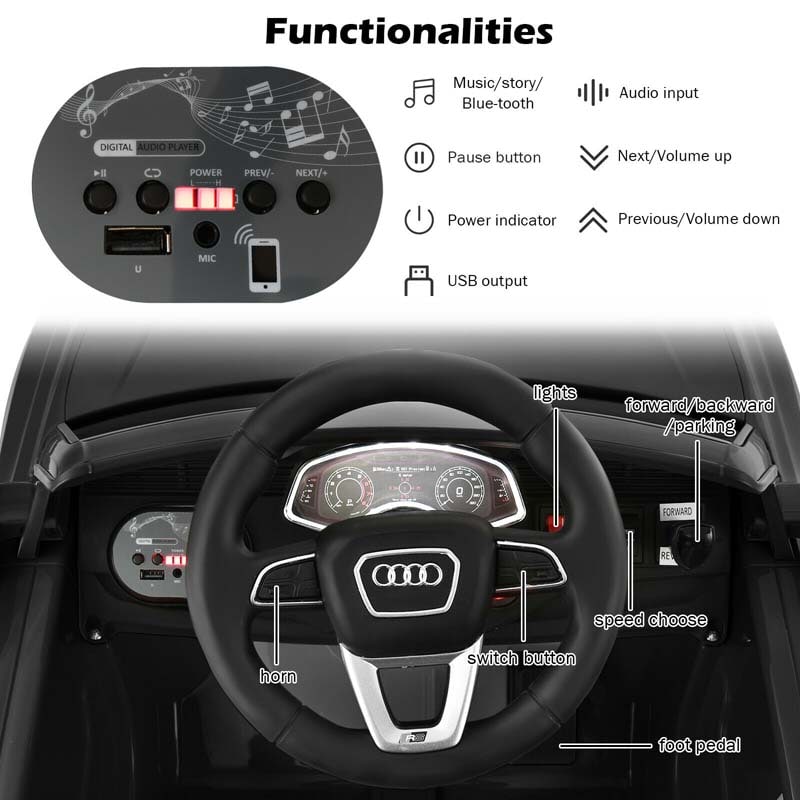 12V Licensed Audi Q8 Kids Ride On Car, Battery Powered 4 Wheeler Riding Toy Car with Remote Control