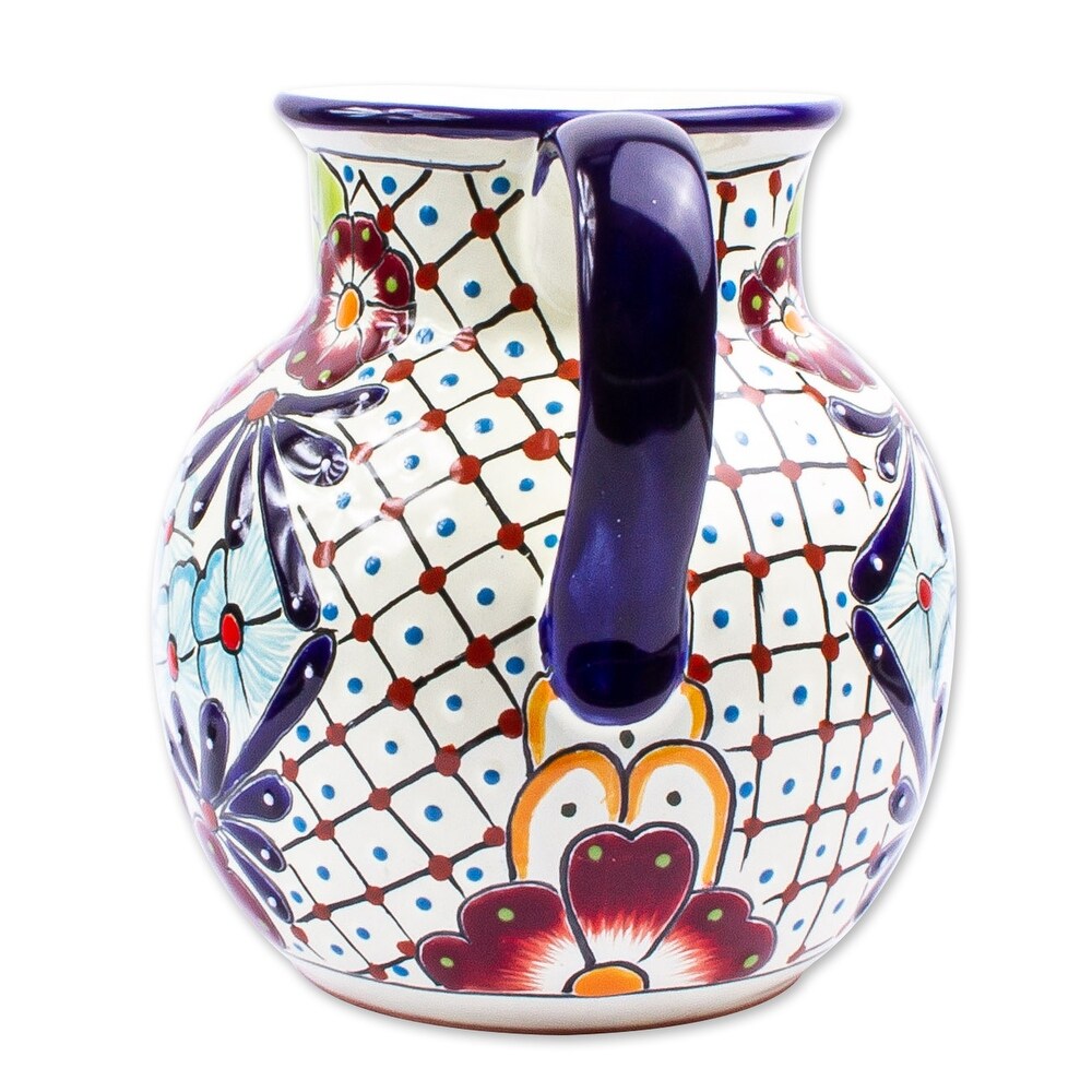 NOVICA Artisan Handblown Ceramic Pitcher Colorful Talaverastyle Multicolor Mexico Tableware Drinkware 'Colors Of Mexico'