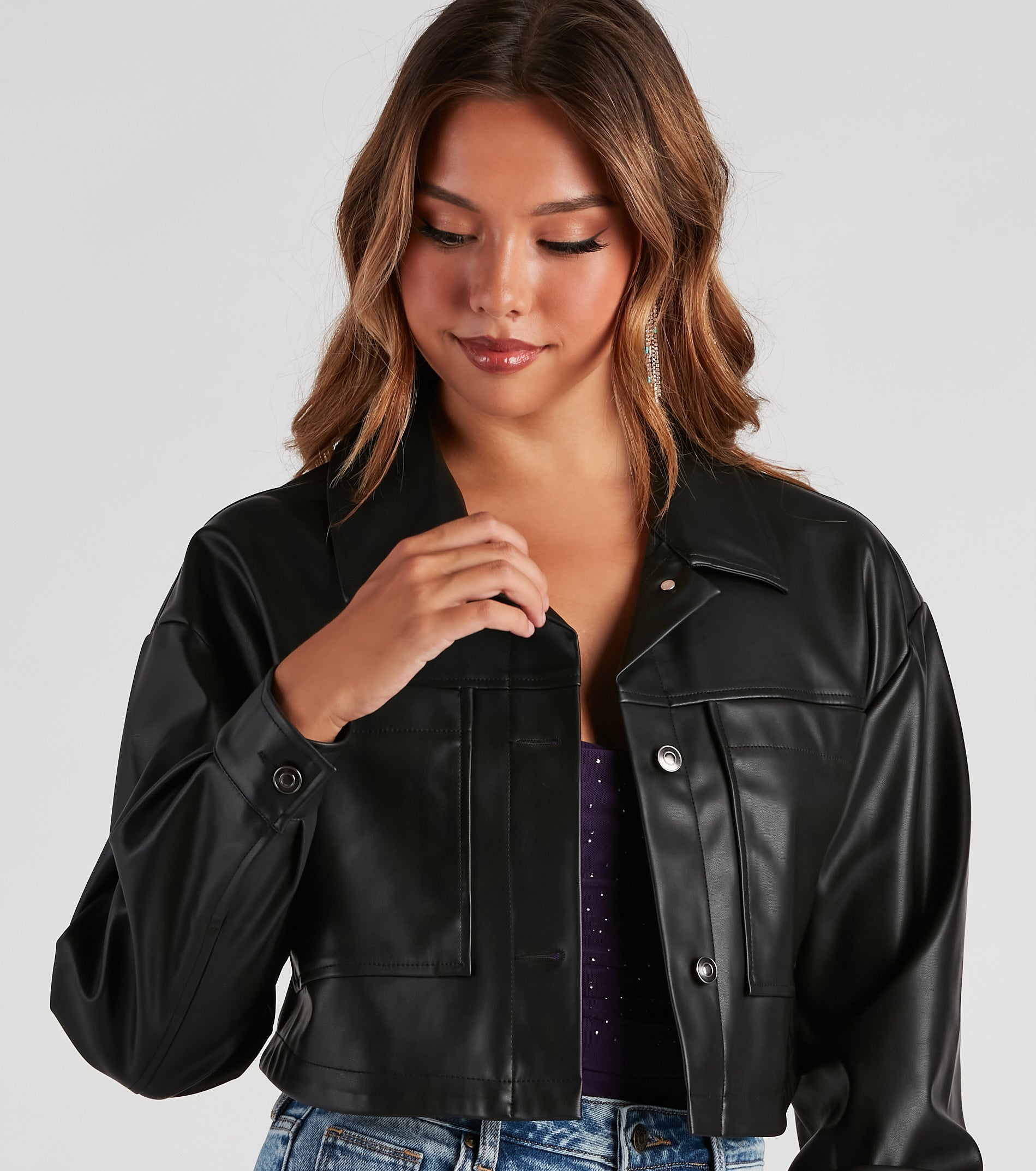 New Rule Faux Leather Crop Shacket