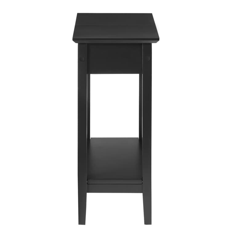 Roxy Narrow Wooden Flip Top End Table with Storage  Nesting Side Table with Storage Shelf for Small Spaces