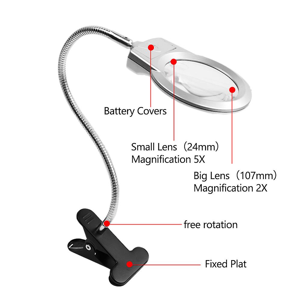 Pro Flexible Hands Free Magnifying Glass Desk Lamp Bright Led Lighted Magnifier With Clamp For Reading Cross Stitch No.265305