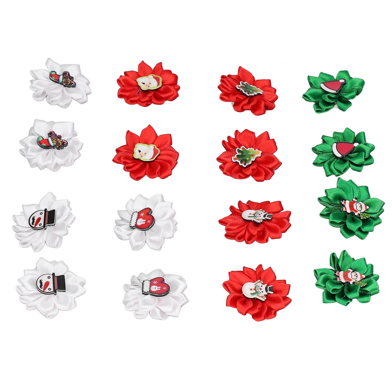 16pcs Pet Hair Bows Mix Colors Cute Puppy Christmas Topknot With Rubber Band For Medium Small Dogs