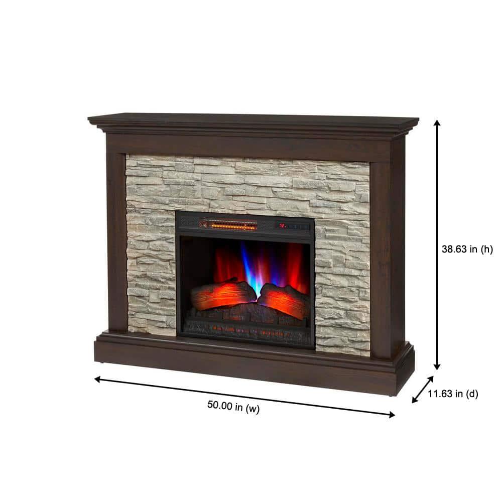 Home Decorators Collection Whittington 50 in Freestanding Electric Fireplace in Brushed Dark Pine with Gray Faux Stone