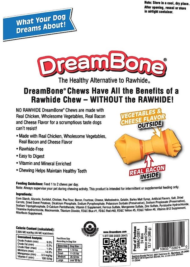 DreamBone Bacon and Cheese Chews Dog Treats， 24 count