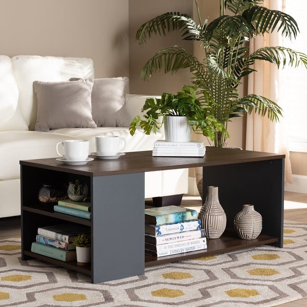 Thornton Two-Tone Walnut Brown and Grey Wood Storage Coffee Table