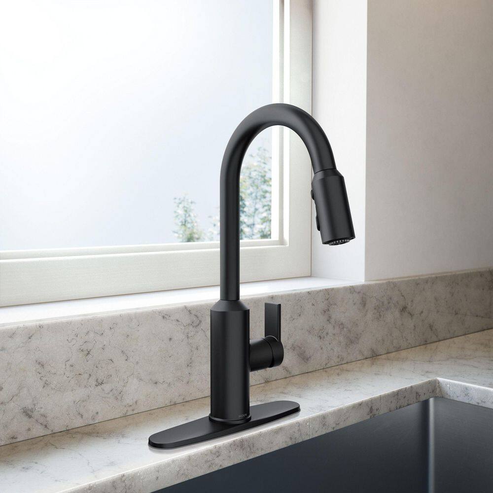 MOEN Meena Single-Handle Pull-Down Sprayer Kitchen Faucet with Power Clean and Reflex in Matte Black 87270BL