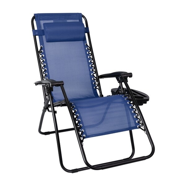 2 Pack Adjustable Mesh Zero Gravity Lounge Chair with Cup Holder Tray