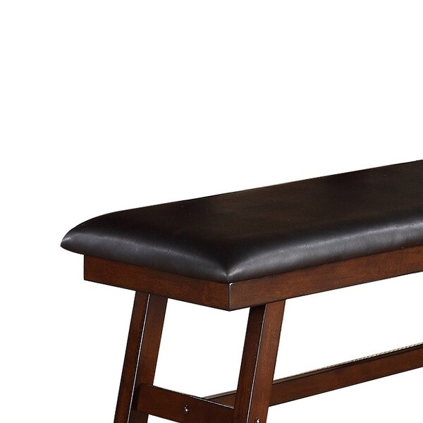 Black Faux Leathe Dining Bench， Dark Walnut