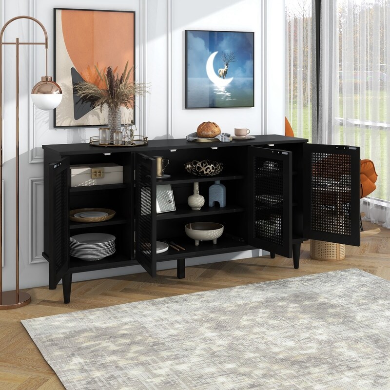 Classic Large Storage Space Sideboard with Artificial Rattan Door