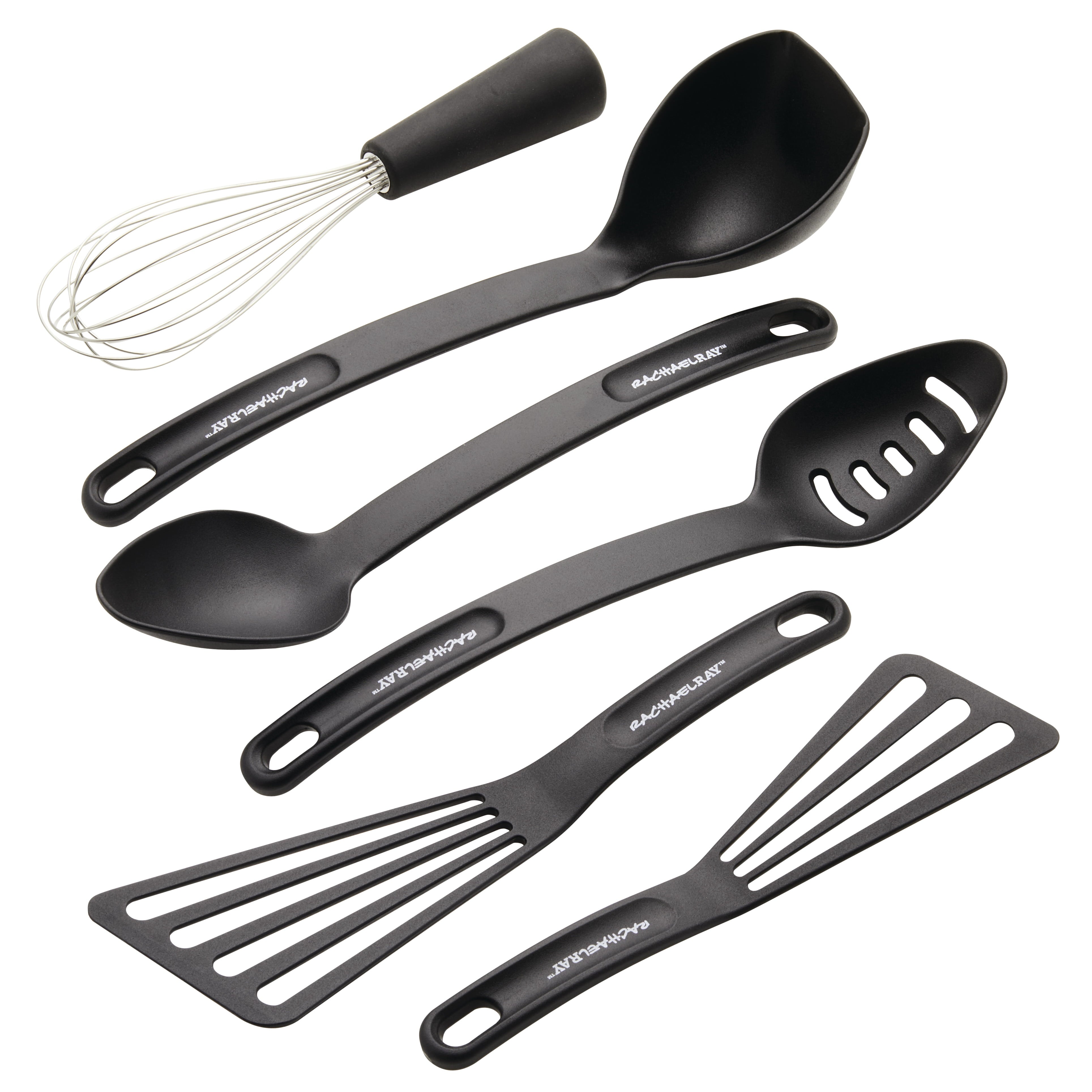 Rachael Ray Tools and Gadgets Kitchen Utensil Set, 6 Pieces, Nylon, Black