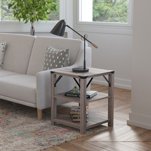 3-Tier Side Table with Metal Side Braces and Corner Caps