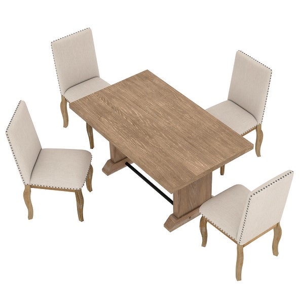 Wood Dining Table Set Rectangular Table with Iron Pipes