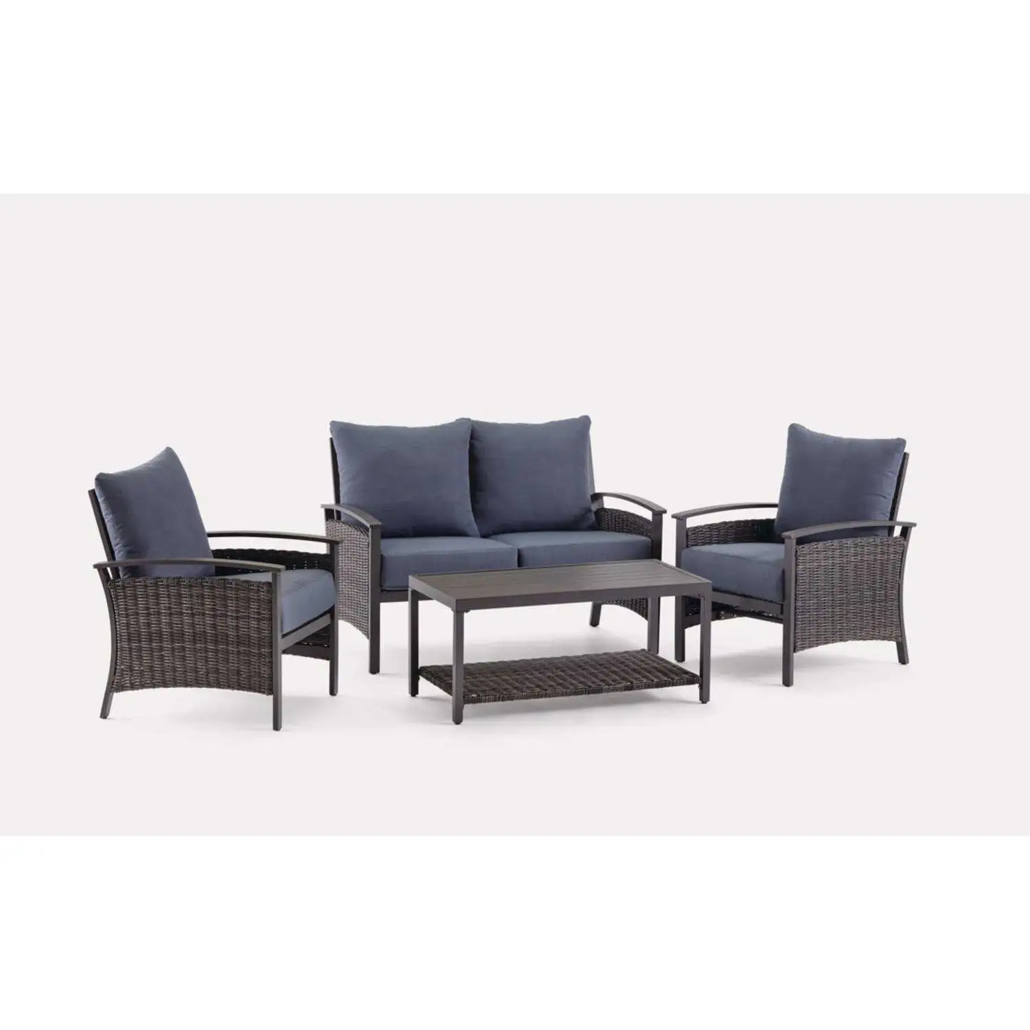 Davenport Brown Aluminum Frame Conversation Chair Set Blue