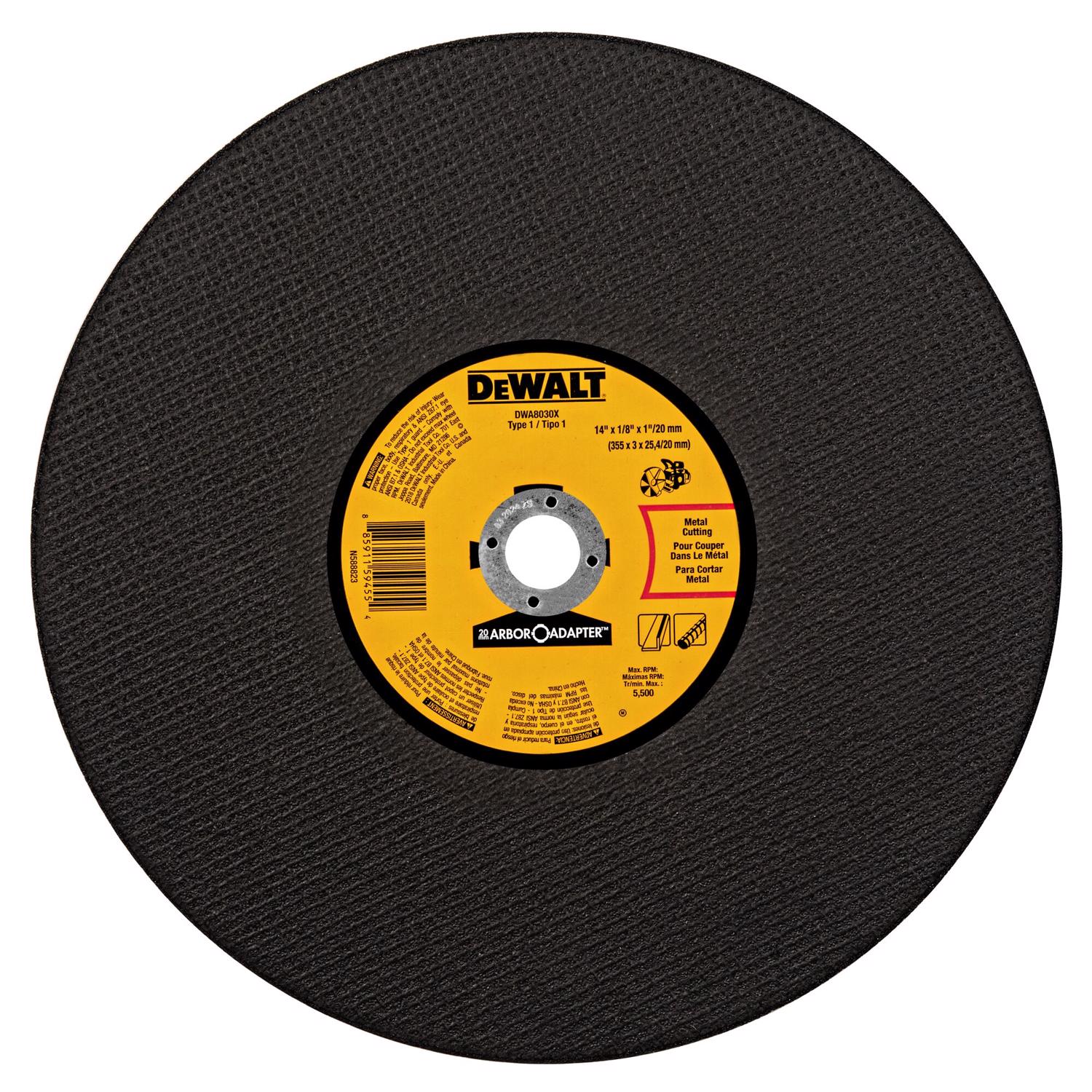 DW 14 in. D X 20 mm Aluminum Oxide Cut-Off Wheel 1 pk