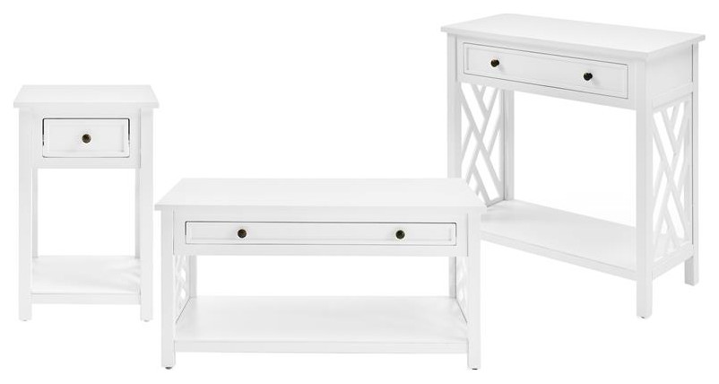 Coventry Wood Coffee Table/End Table and Console Table with Drawers   White   Transitional   Coffee Table Sets   by Homesquare  Houzz