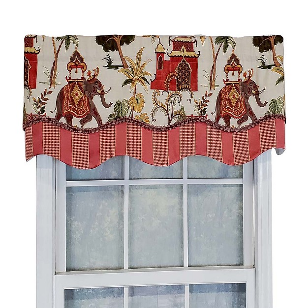 Elephant On Sides Window Treatment Valance 3 quot Rod Pocket 50 quot X 16 quot Spice Red