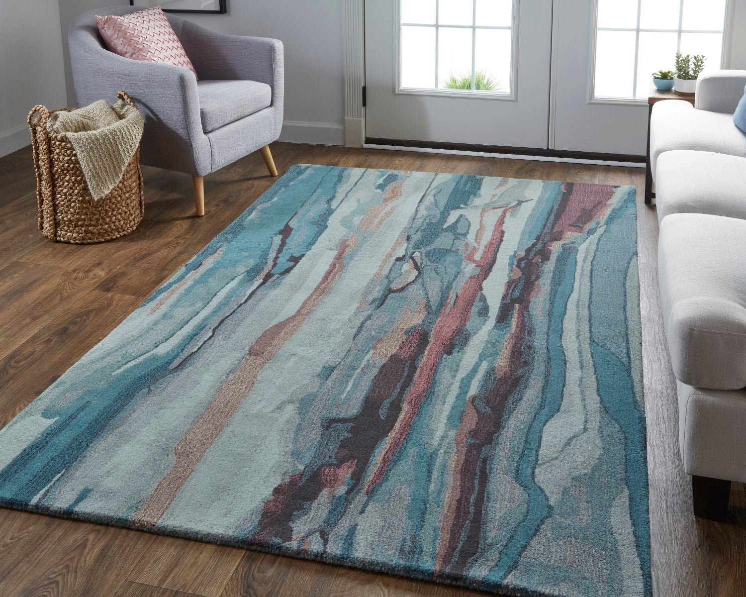 Nakita Hand-Tufted Watercolor Crystal Teal/Red/Tan Rug