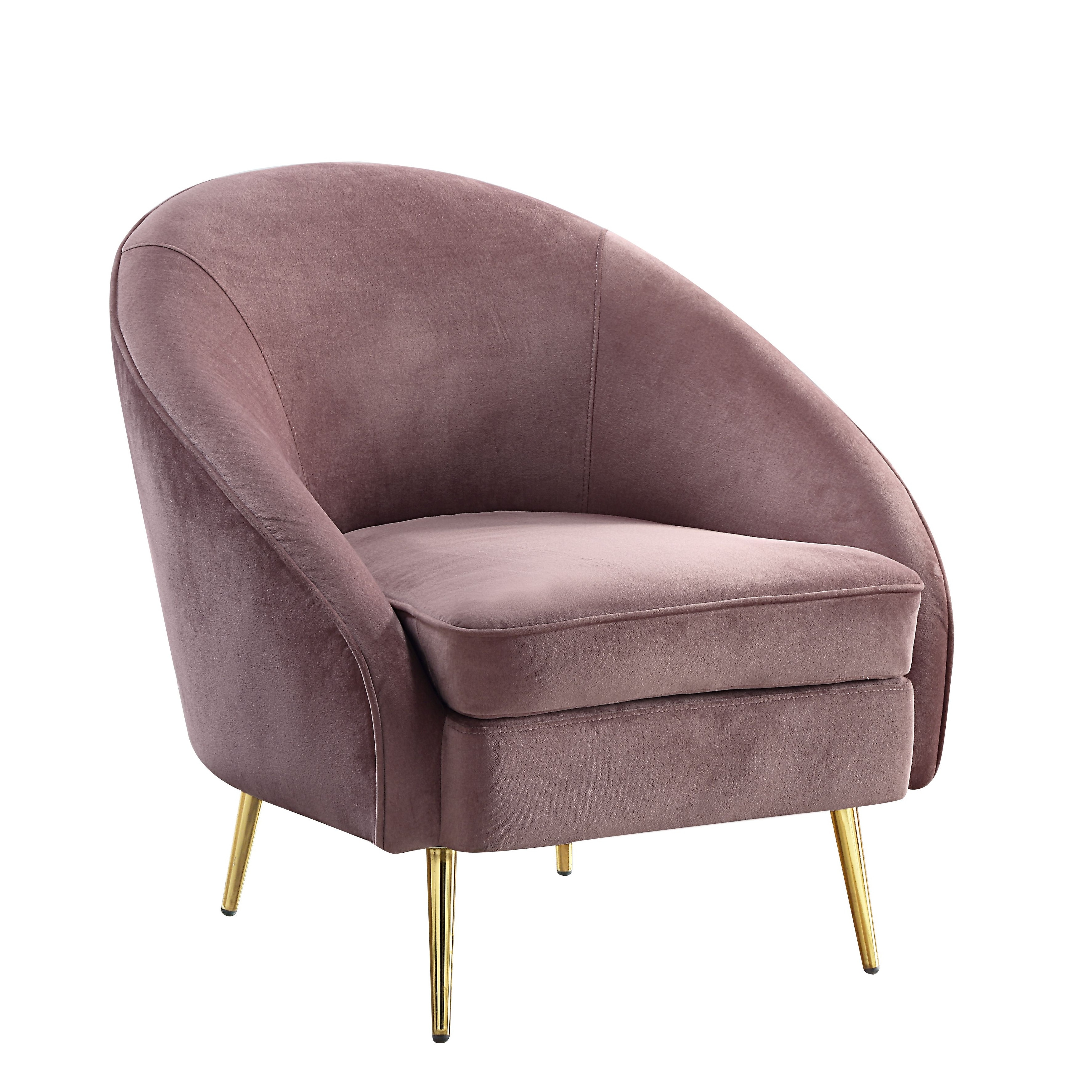 Curved Design Elegant Velvet Accent Chair with Metal Legs and Sloping Armrest