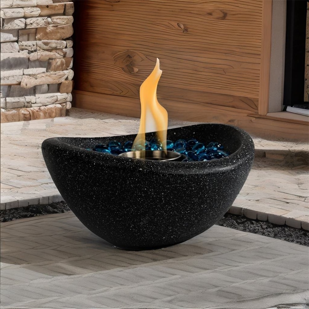 Portable Outdoor Table Top Fire Pit with Blue Glass Beads   N/A