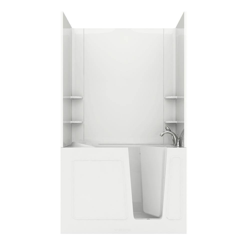 Universal Tubs Rampart 4.5 ft. Walk-in Whirlpool Bathtub with Flat Easy Up Adhesive Wall Surround in White H3054RWHCA