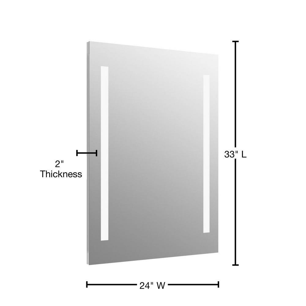 KOHLER 24 in. W x 33 in. H Rectangular Frameless Wall Mount LED Light Bathroom Vanity Mirror K-99571-TLC-NA