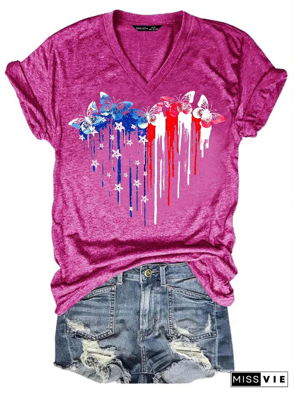 Women's Independence Day Butterfly Print T-Shirt