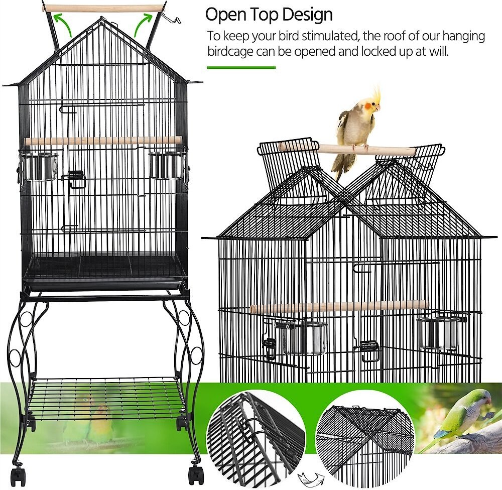 Yaheetech 57-in Rolling Meta Open Top Bird Parrot Cage， Black