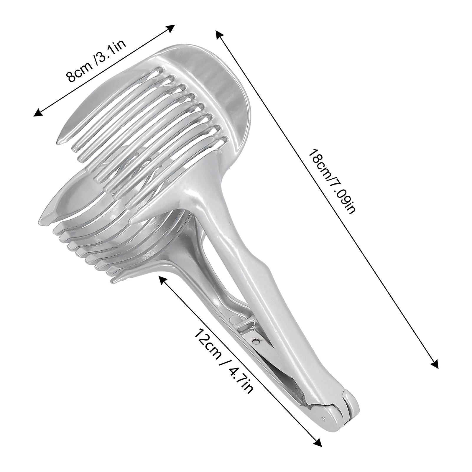 Tomato Slicer Lemon Cutter， Stainless Steel Handheld Slicing Tong Onion Cutter Holder Cutting Kitchen Aid Tool For Slicing Vegetable Fruits