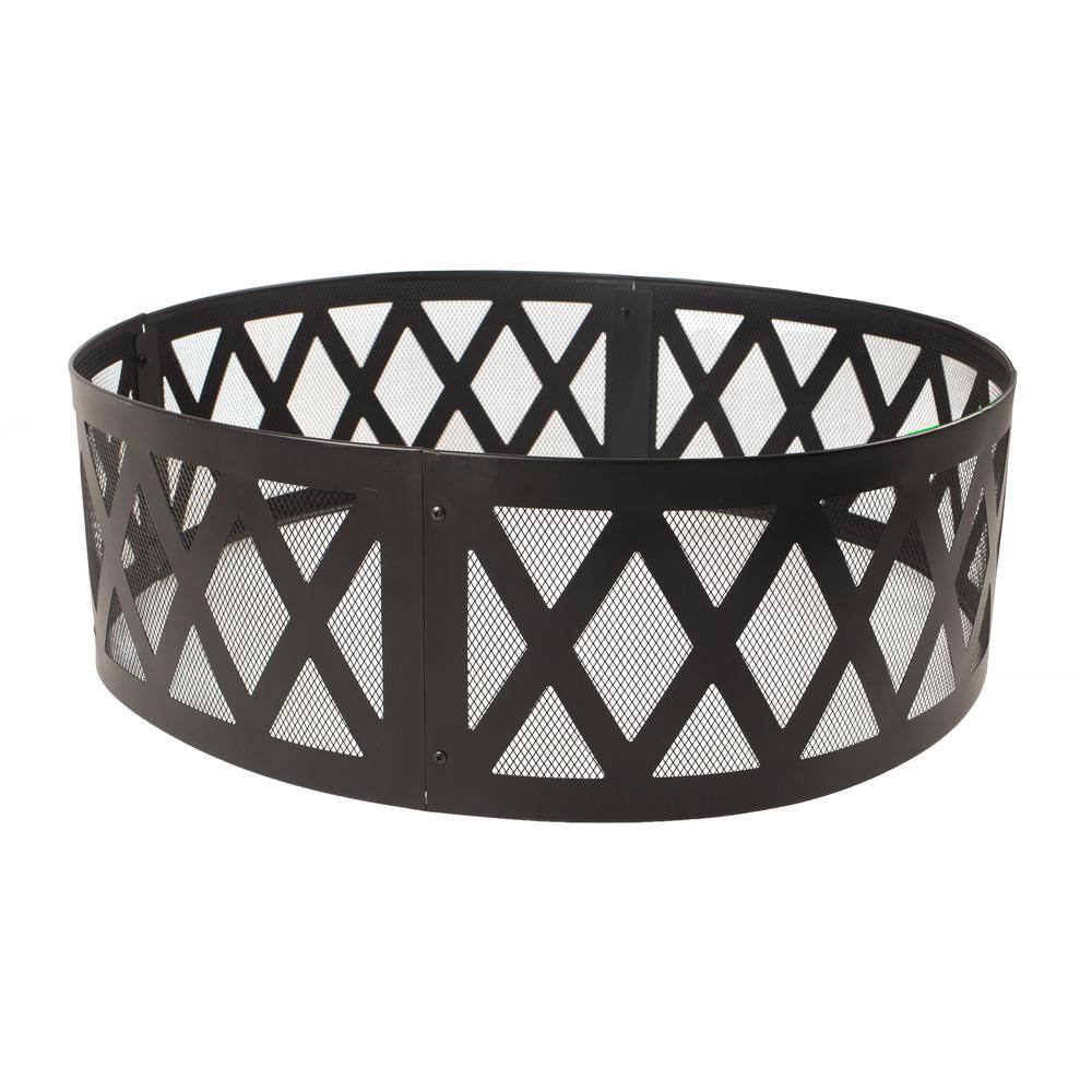 Pleasant Hearth 36 in. x 12 in. Round Steel Wood Burning Lattice Fire Ring in Black OFW884FR