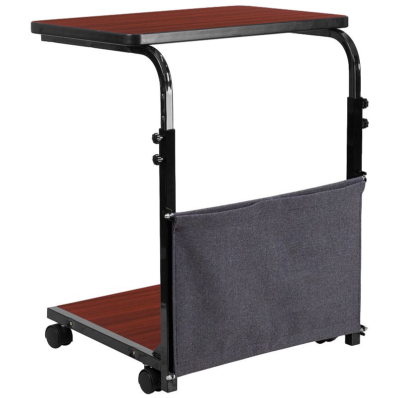 Flash Furniture Mobile Sit-Down and Stand-Up Mahogany Computer Ergonomic Desk with Removable Pouch