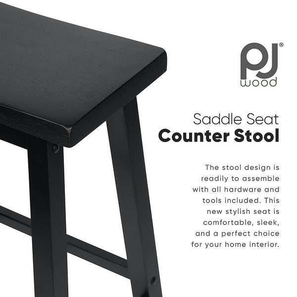 PJ Wood Classic Saddle-Seat 29 Inch Tall Kitchen Counter Stools， Black， Set of 2 - 26.4