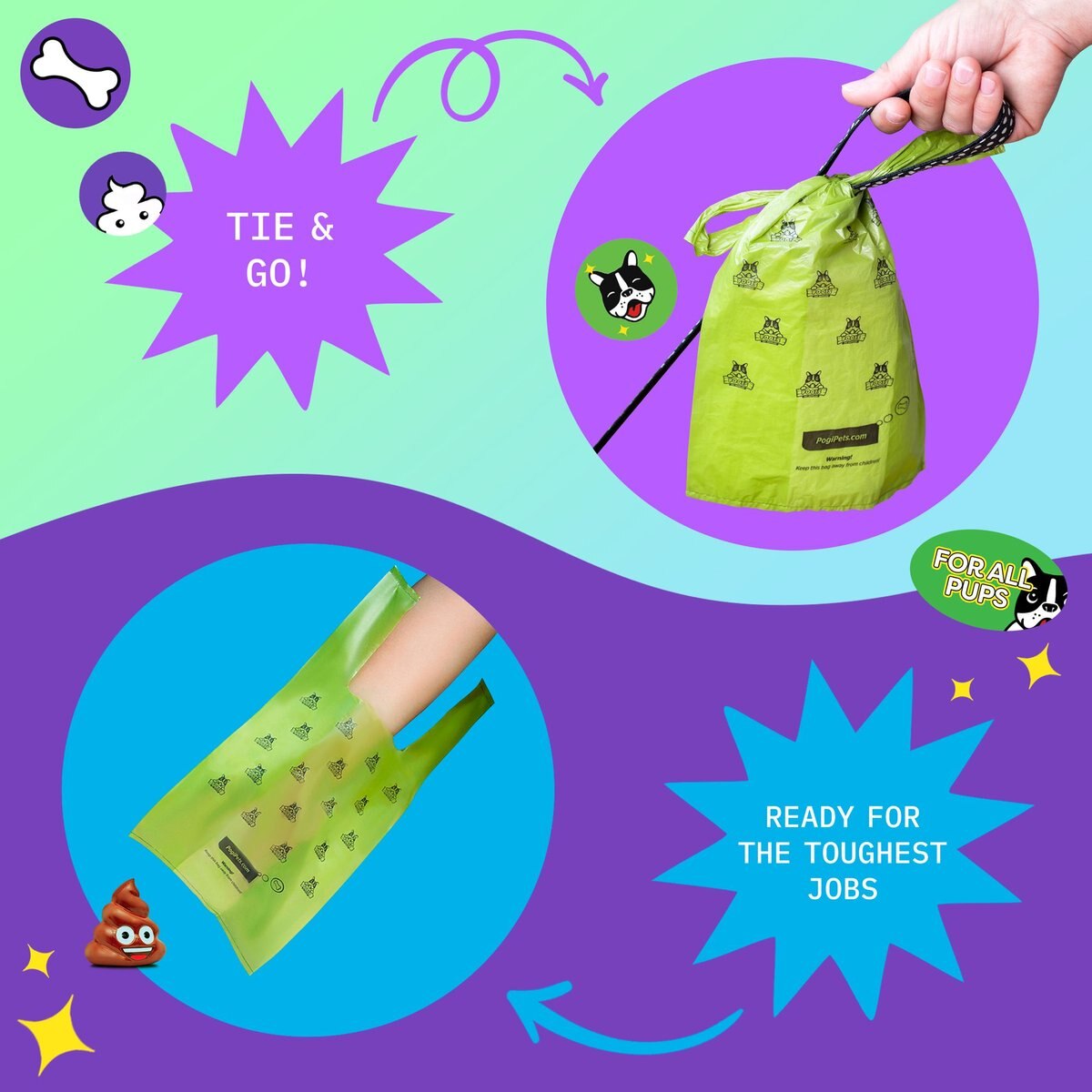 Pogi's Pet Supplies Unscented Easy-Tie Handle Dog Poop Bags