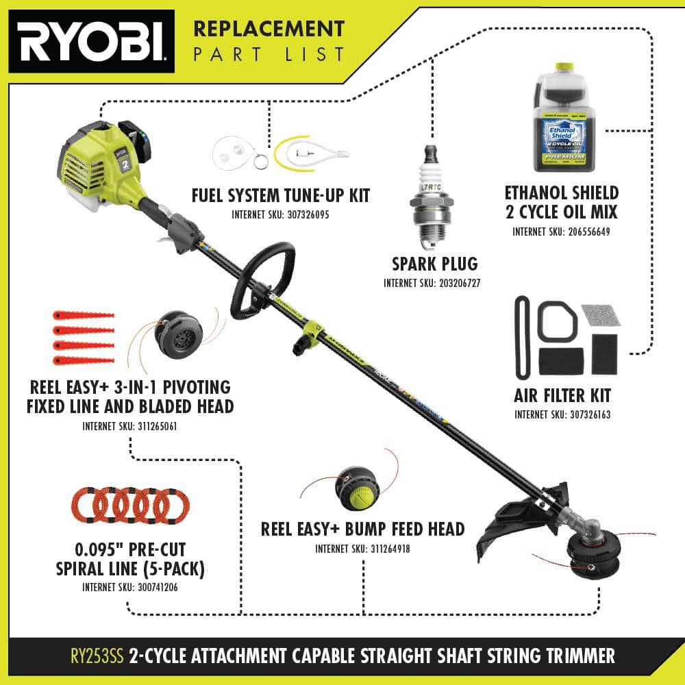 RYOBI 25 cc 2-Stroke Attachment Capable Full Crank Straight Gas Shaft String Trimmer RY253SS