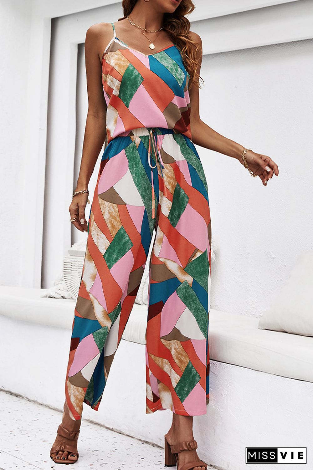 Printing Cami Top and Wide Leg Pants 2PCS Set