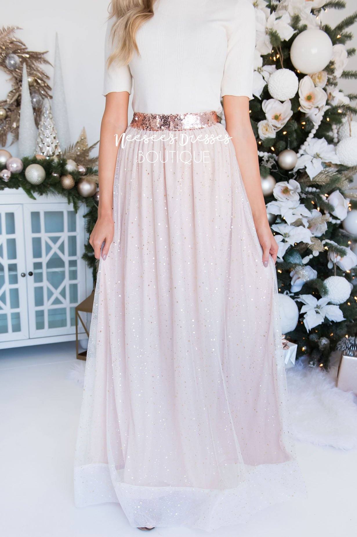 Rose Gold Tulle Maxi Skirt