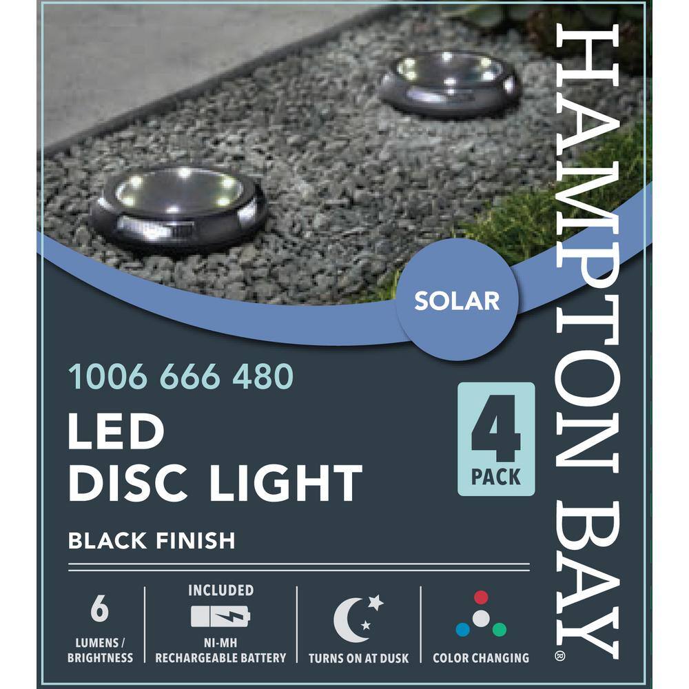 Hampton Bay Solar Black LED Disc Path Light Color Changing (4-Pack) D1000-12