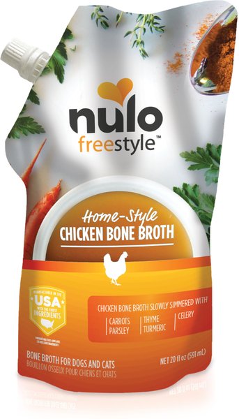 Nulo FreeStyle Grain-Free Home-Style Chicken Bone Broth Dog and Cat Topper， 20-oz pouch