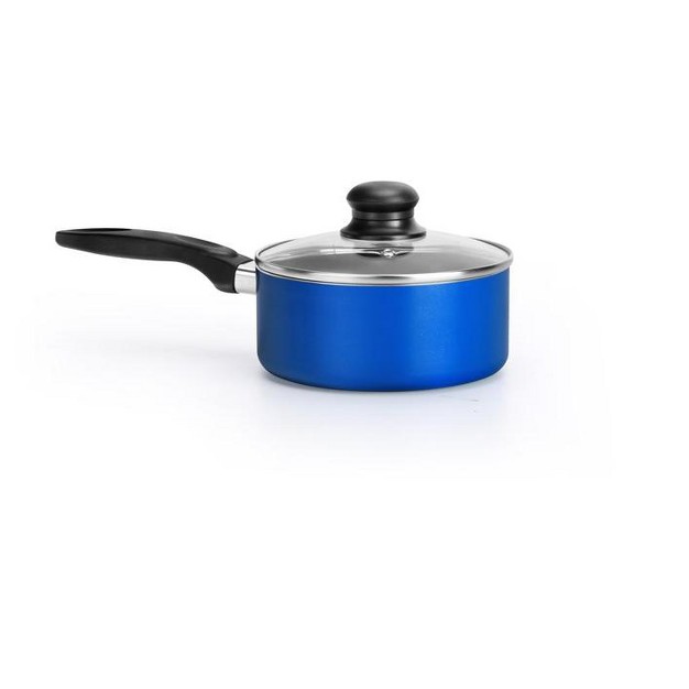 Nutrichef Blue Sauce Pot With Lid 1 25 Qt Black Coating Inside Heat Resistant Lacquer Outside blue