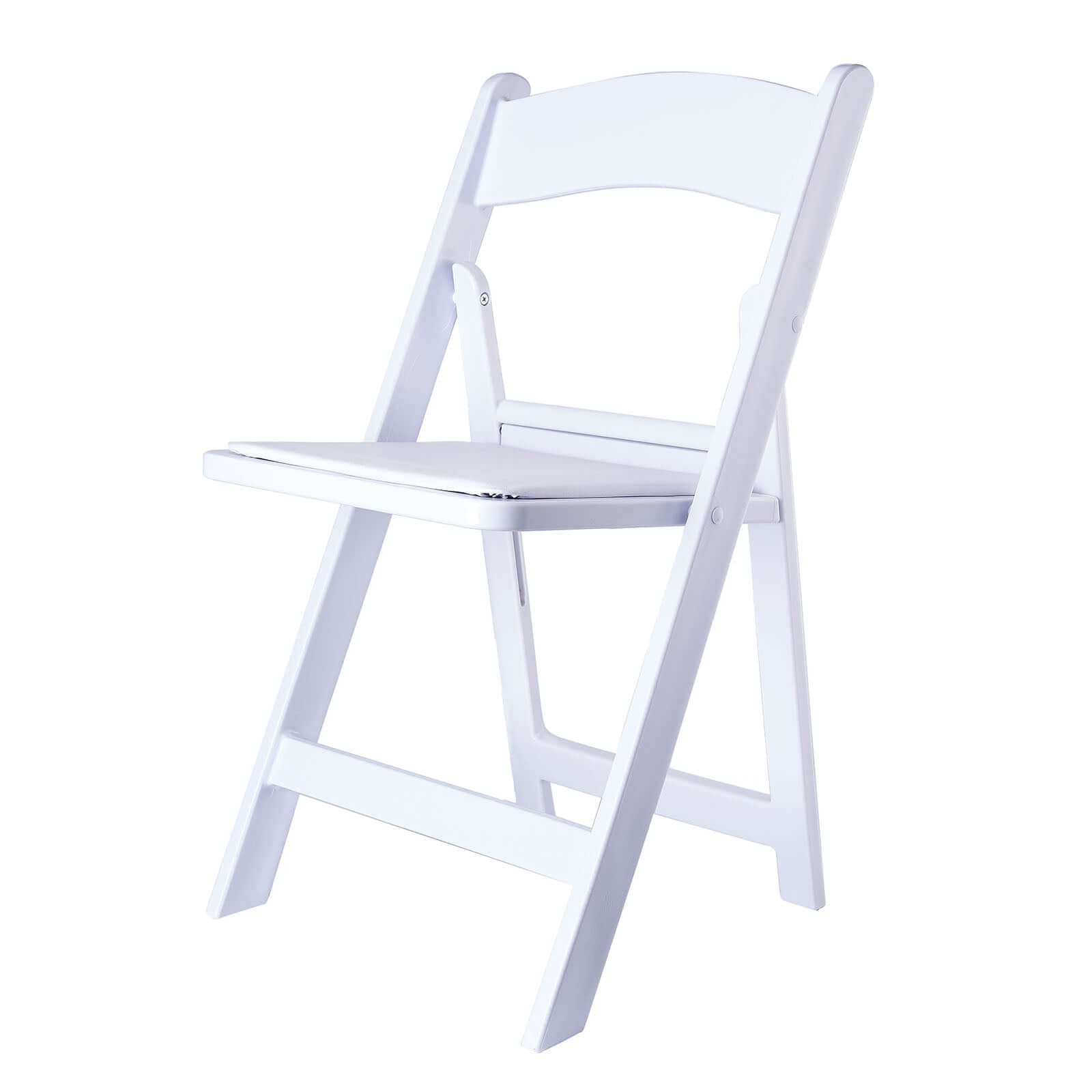 White Resin Folding Chair With Vinyl Padded Seat For Weddings, Indoor or Outdoor Events