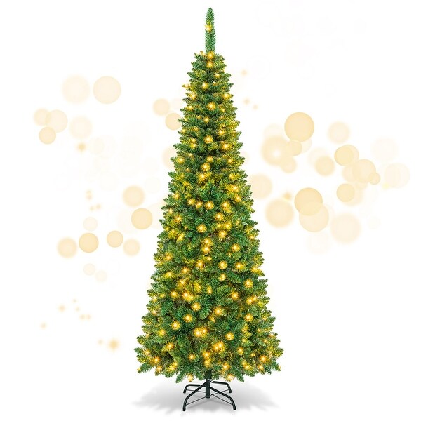 Gymax 4.5ft/6.5ft/7.5ft PreLit Pencil Christmas Tree Traditional