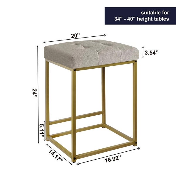 24 Inch Counter Height backless Bar Stool with Brass Metal Frame-set of 2