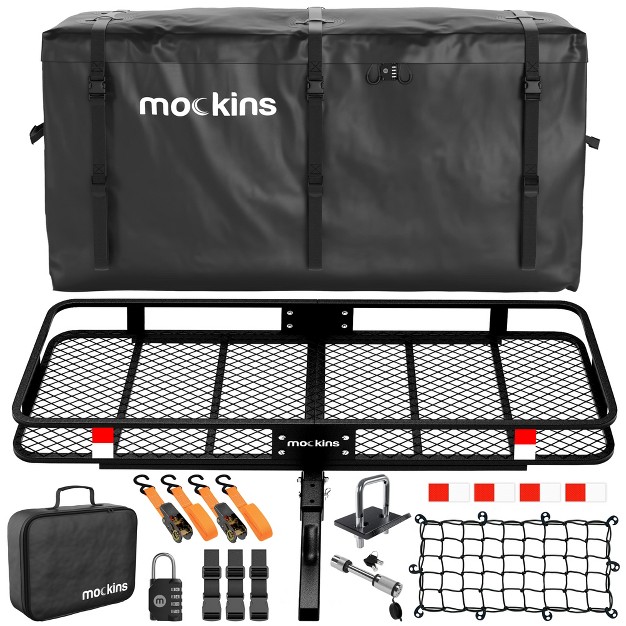 Mockins Xl Hitch Mount Cargo Carrier Basket 60x24x6 quot 25 Cu Bag 500 Pound Capacity Black