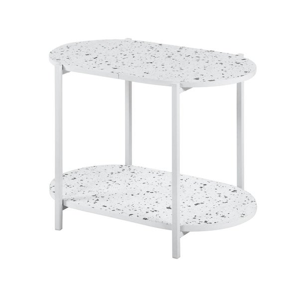 2-Tiers Oval End Table， Modern Marble Small Side Table