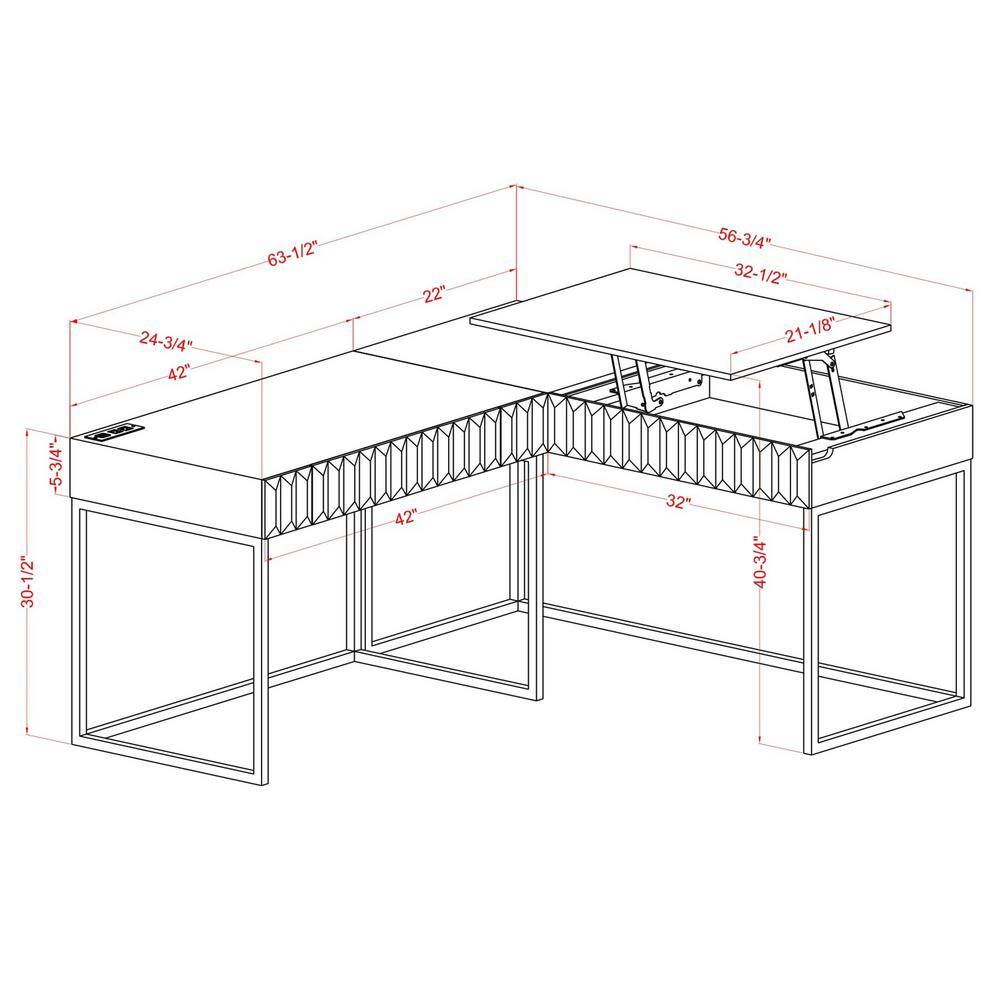 Furniture of America Gotheimer 56.75 in. L-Shaped Blue and Gold Writing Desk Set with Lift-Top IDF-DK406BL-SET