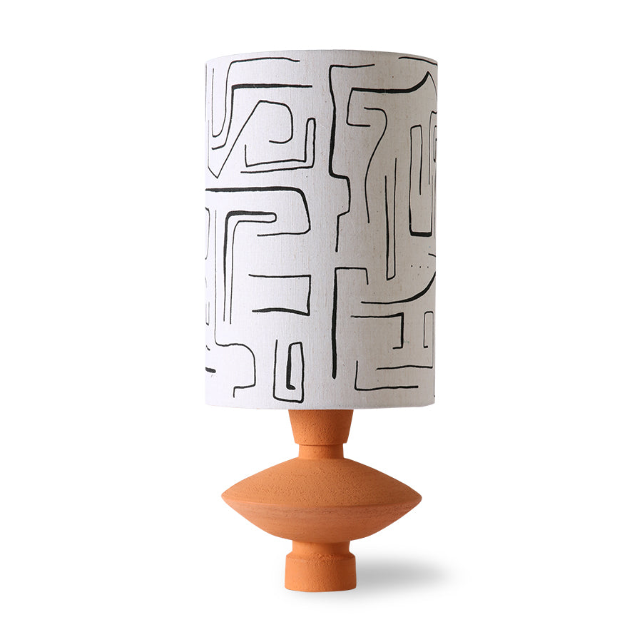 Terracotta table lamp - printed cylinder shade