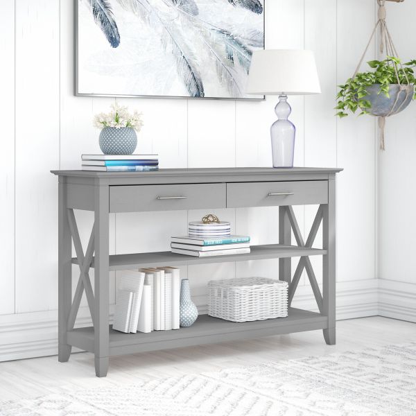 Bush Furniture Key West Console Table with Drawers and Shelves in Cape Cod Gray