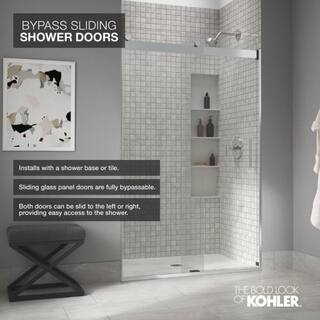 KOHLER Levity 59.625 in. x 62 in. Frameless Sliding Tub Door in Anodized Dark Bronze with Handle 706003-L-ABZ