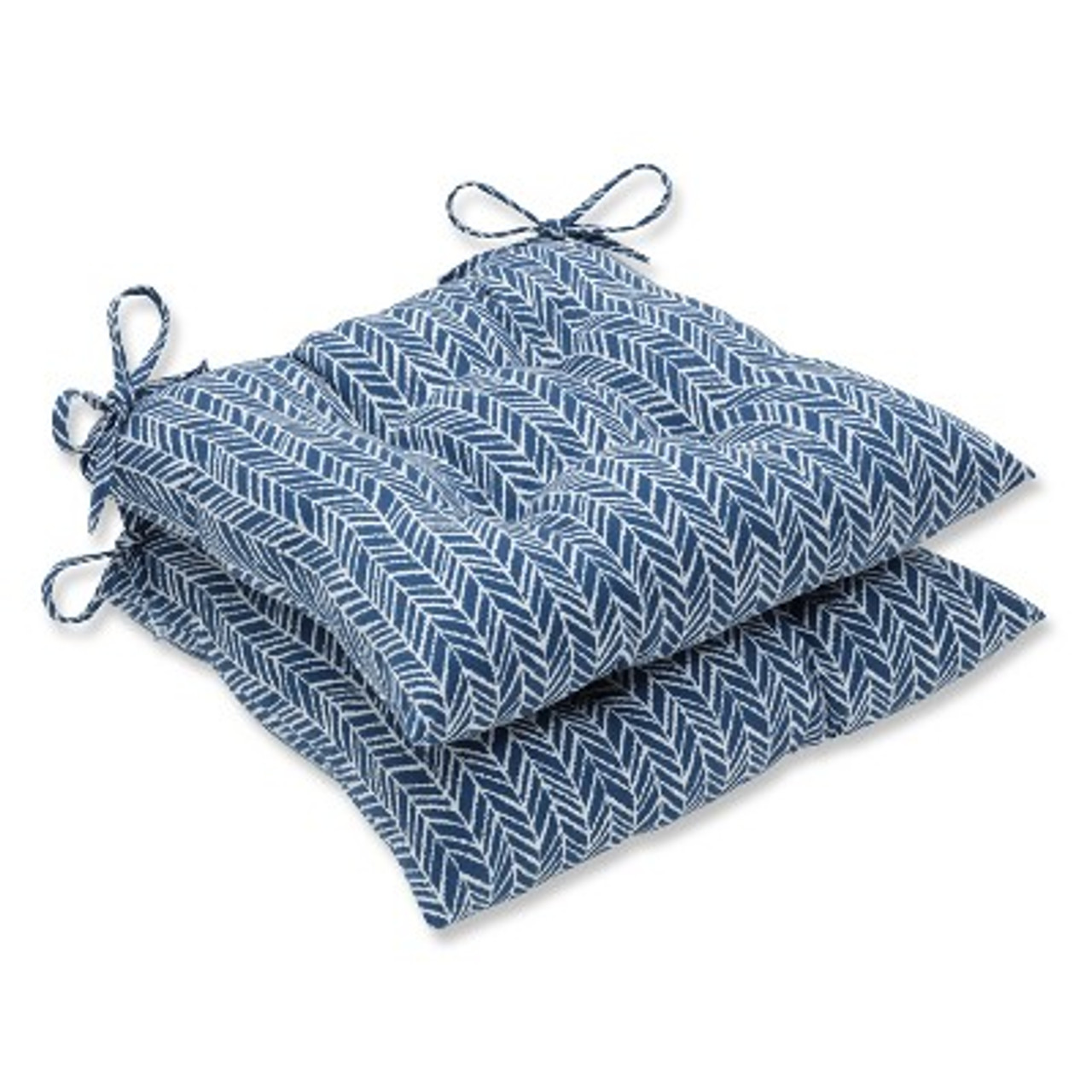 Outdoor/Indoor Herringbone Ink Blue Wrought Iron Seat Cushion Set of 2 - Pillow Perfect