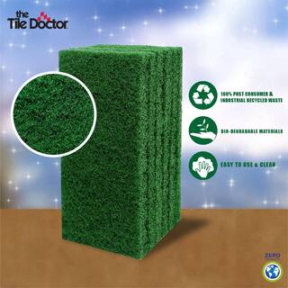 The Tile Doctor 4.5 in. x 10 in. x 1 in. Green Heavy-Duty Water Based Latex Resins Maximum Scrub Power Pads (48-Pack) scrubdr48green