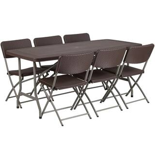 67.5 in. Brown Plastic Tabletop Plastic Seat Folding Table and Chair Set CGA-FLF-202486-BR-HD